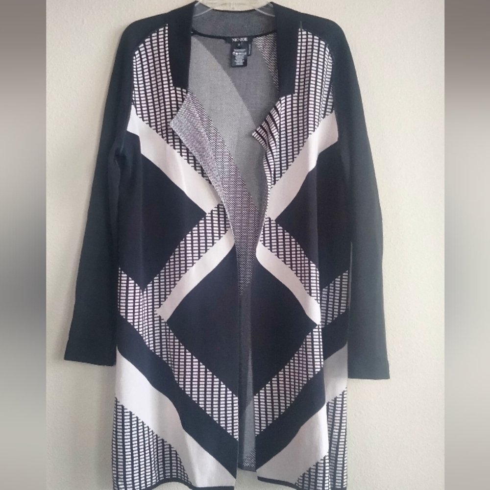 Nic + Zoe size medium black and white long open cardigan